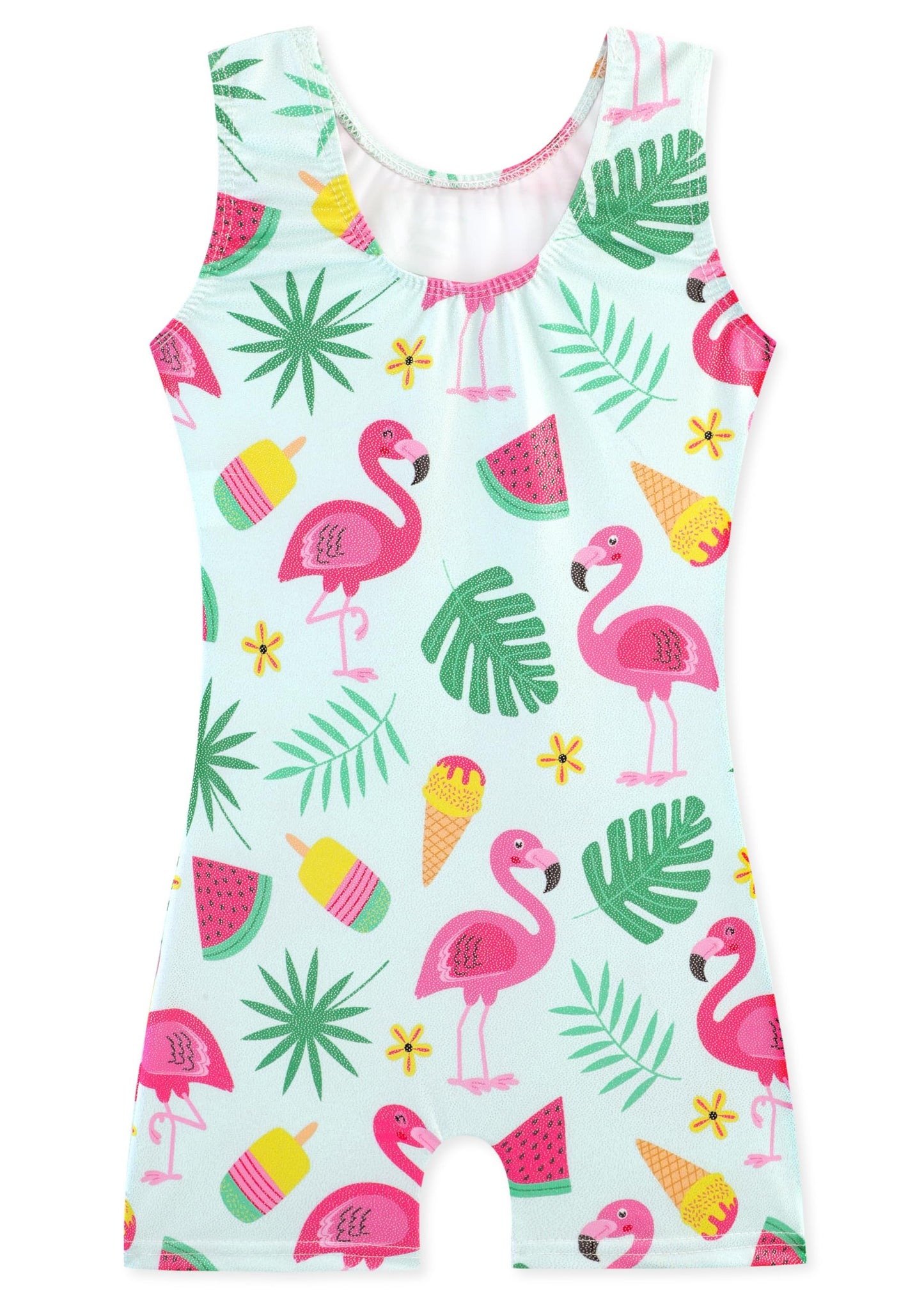 HOZIY Gymnastics Leotards for Girls Size 6-7 Years Aqua Green Pink Flamingo Fruit Ice Cream Tropic Leaf Gymnastic Clothing Clothes Dance Glitter Sparkle Biketard Outfit