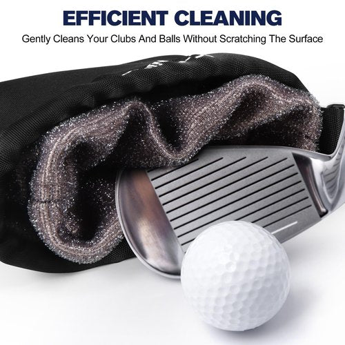 LC-meijing Golf Club Ball Cleaning Bag, Waterproof Liner Clean Club Grooves, Machine Washable Dry Exterior Golf Club Bag Accessories with Quick Release Clip(Black)