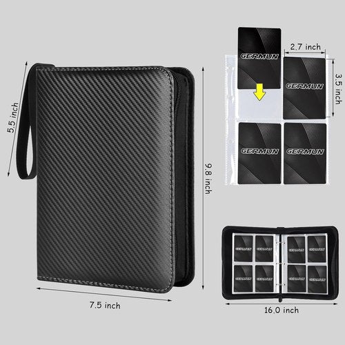 GERMUN Premium Zip Trading Card Binder - 4 Pocket Collector Album for MTG, TCG & Sports Cards (Black)