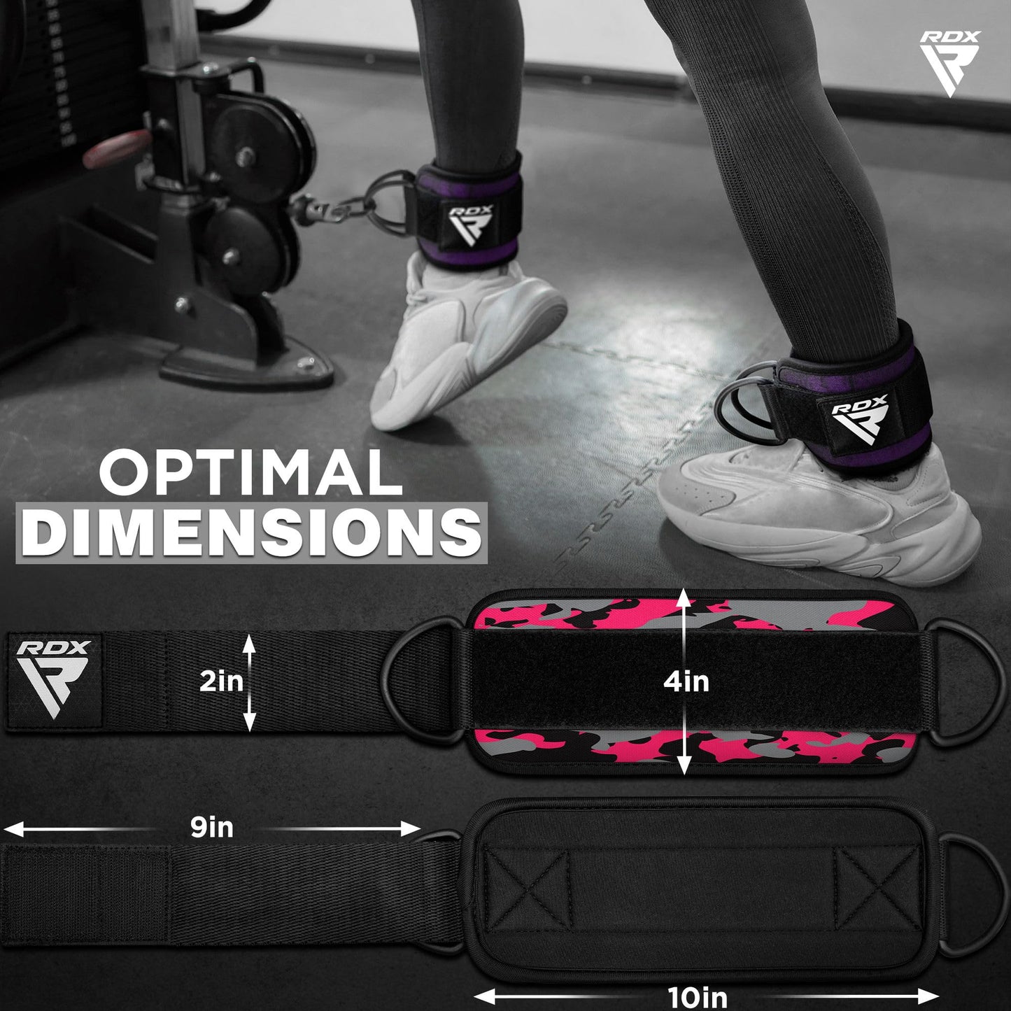 RDX Ankle Straps for Cable Machines – 7MM Neoprene Padded 10"x4" Adjustable Gym Cuffs with Dual D-Rings – Weight Attachments for Wrist Glutes Leg Kickbacks Hip Abduction Strength Workouts – Men Women