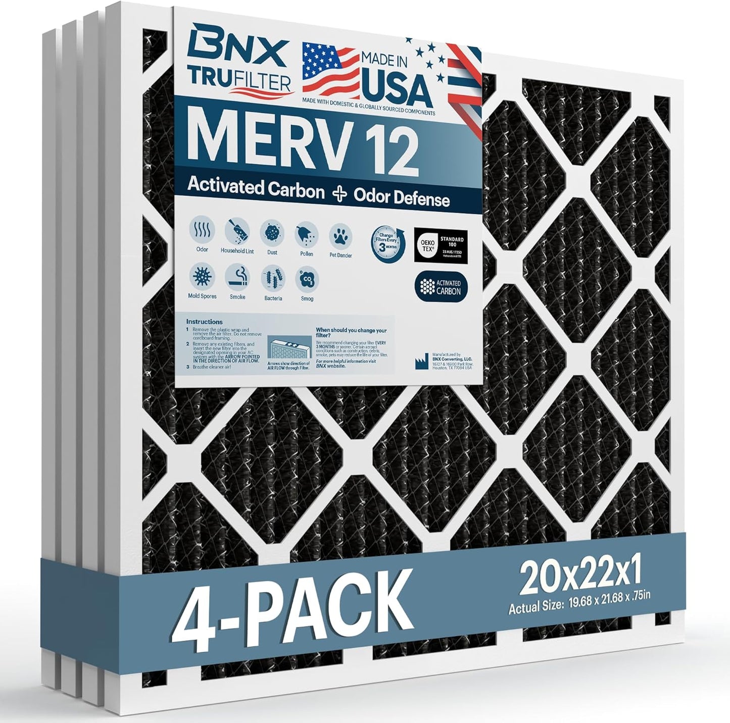 BNX TruFilter 12x12x1 MERV 8 Air Filters (6-Pack) - USA-Made Dust & Pet Defense for HVAC