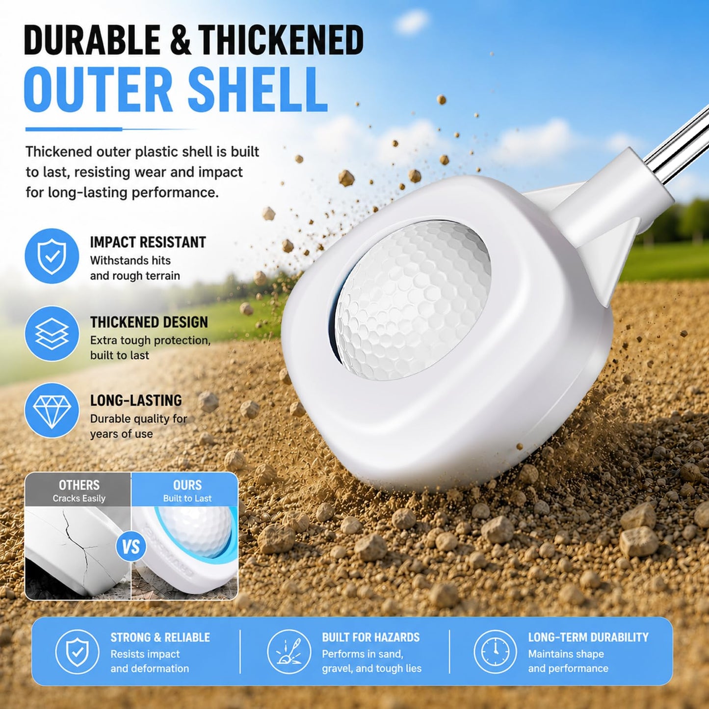 CHAMPKEY Performance Golf Ball Retriever Single Sided - Thicken Stainless Steel Shaft with Rubber Grip Golf Retriever - Available in 9Ft / 12Ft / 14.5Ft / 16.3Ft (9 FT)