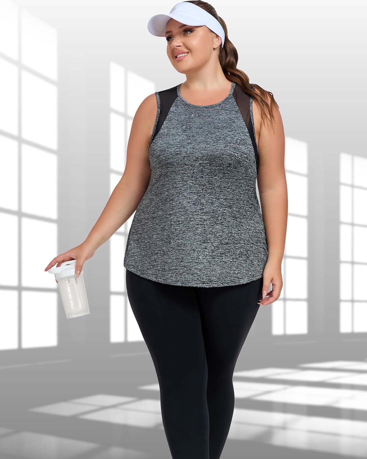 Skiennix Plus Size Workout Tank Tops - Mesh Sleeveless Athletic Tunics for Women, XL-5XL