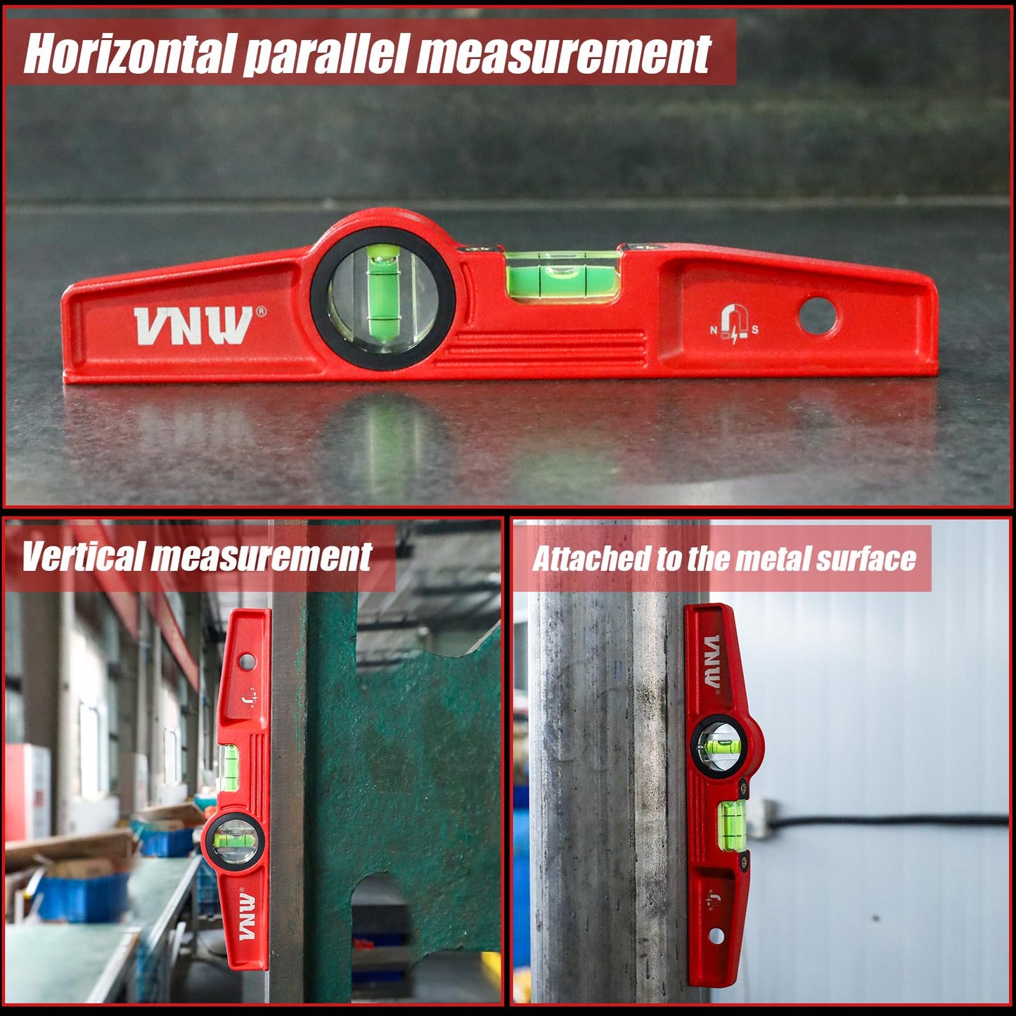 10 Inch Aluminum Die-Cast Magnetic Torpedo Level, with 90°/180° Bubble Vials, Shock Resistant Leveler Tool for Woodworking,Construction and Home Renovation