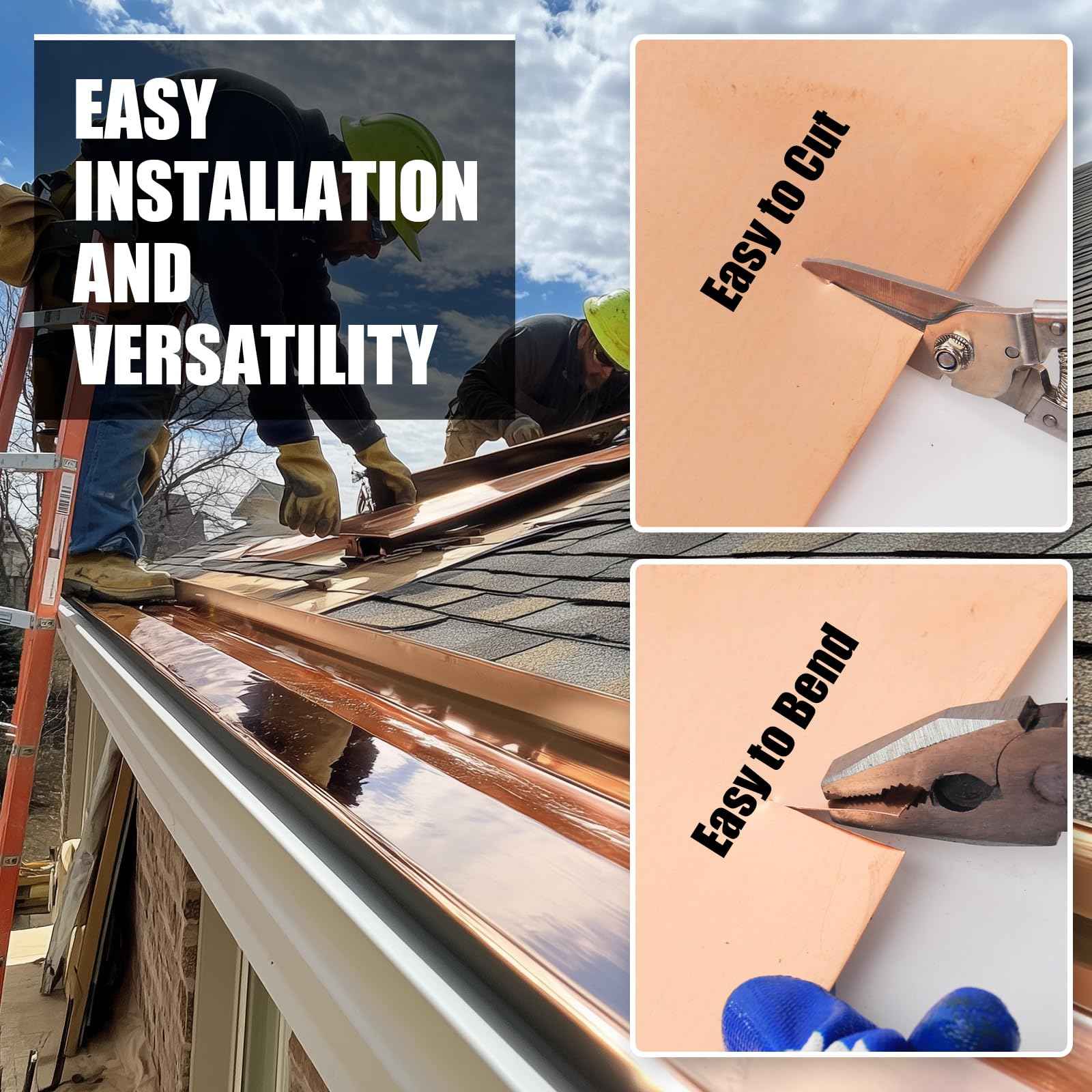 Royilink Copper Flashing Roll - 26 Gauge (0.016'/0.4mm) Thickness, 8in x 10ft, ASTM B152 99.95%+ Pure Copper, Roofing & DIY Project