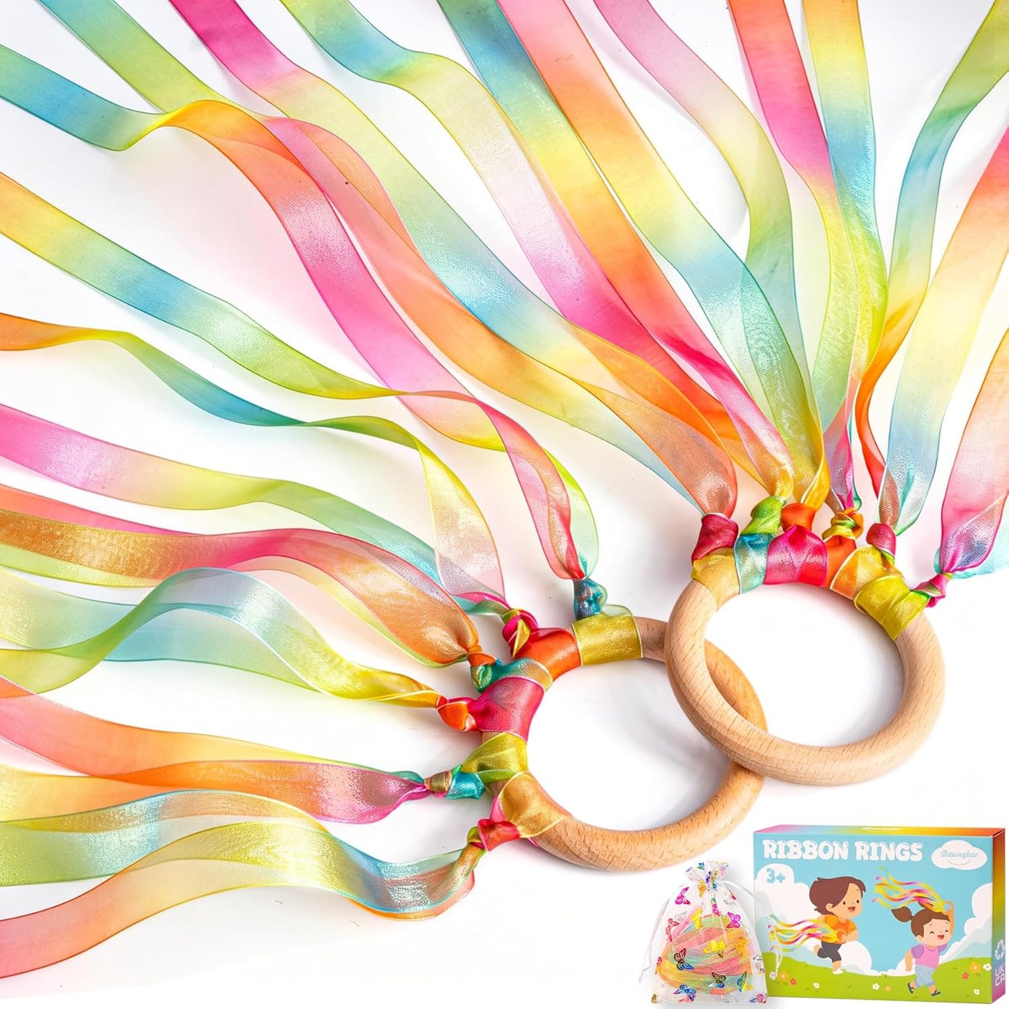 Skiennix Ribbon Hand Kites - Artistic Dance Ribbons with Wood Ring | 2 Pcs for Gymnastics & Parties