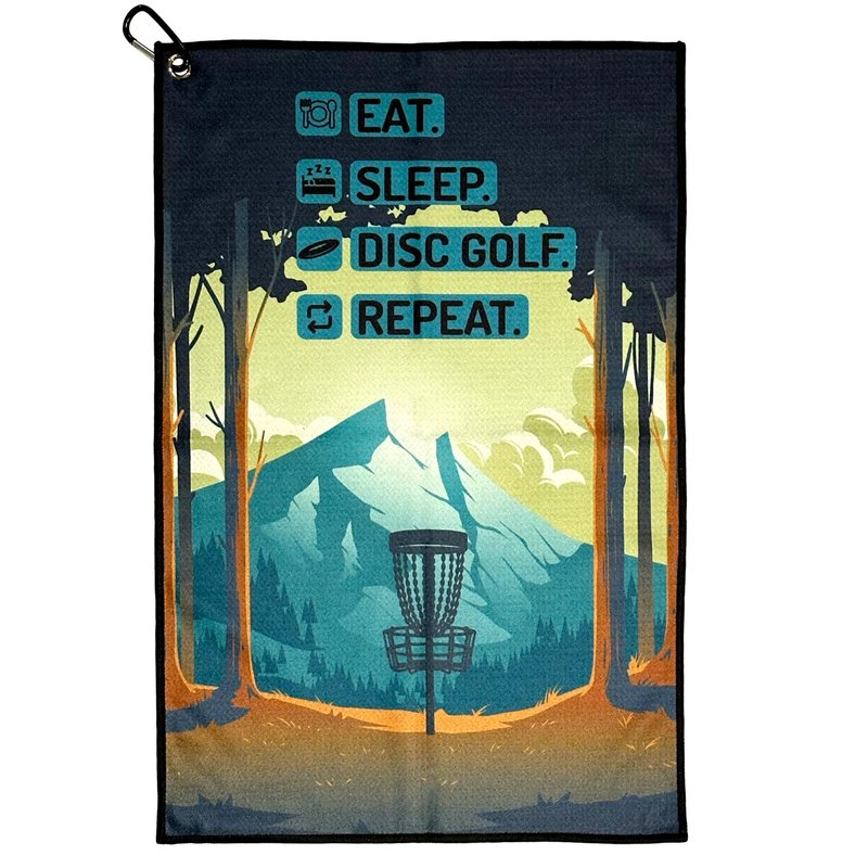 NICED NATION Disc Golf Towel with Clip for Bags - Microfiber Waffle Towels - Cool Designs (24 x 16 inches / 60x40cm) - Accessories (Eat, Sleep Disc Golf, Repeat)