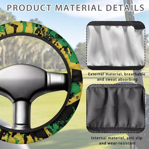 FUIALDOLG Yellow Green Golf Cart Steering Wheel Cover Steering Wheel Protector Soft and Breathable Fit Most Golf Cart Steering Wheels Universal Fit (13"-14")