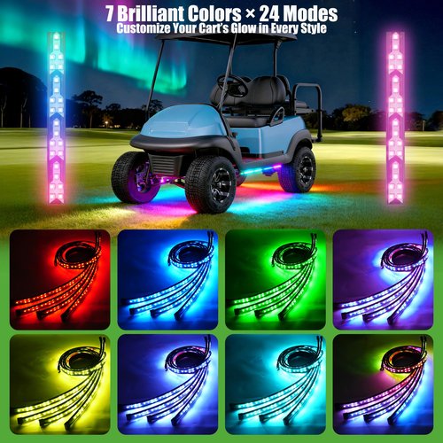 10L0L Golf Cart Underglow LED Light Kit, 4PC Flexible Neon Strip Lights with 14 Modes, Music Sync, Waterproof Remote Control Underbody Glow for EZGO, Club Car, Yamaha