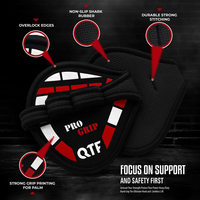 QTF Gym Grips Pads - Neoprene Gloves Gym Palm Protector Weight Lifting Grips Replacement of Workout Gloves Men and Women - Lifting Grip Pads for Weightlifting, Calisthenics & Pull Ups. (Black-Orange)