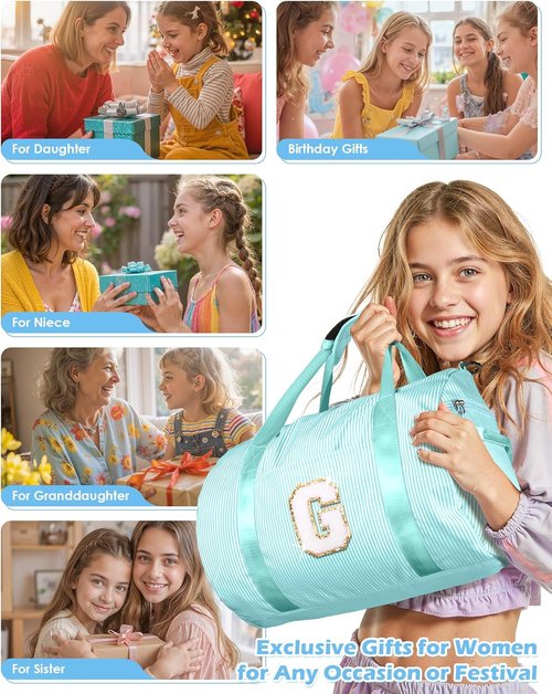 Grandmom's Personalized Girls Travel Duffle Bag - Initial Overnight Bag with Shoe Compartment | Birthday Gift (Letter N)