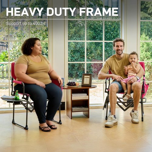 Ever Advanced Camping Directors' Chair - Heavy Duty Folding Chair with Side Table & Pocket | Compact Pink, 400lbs Capacity