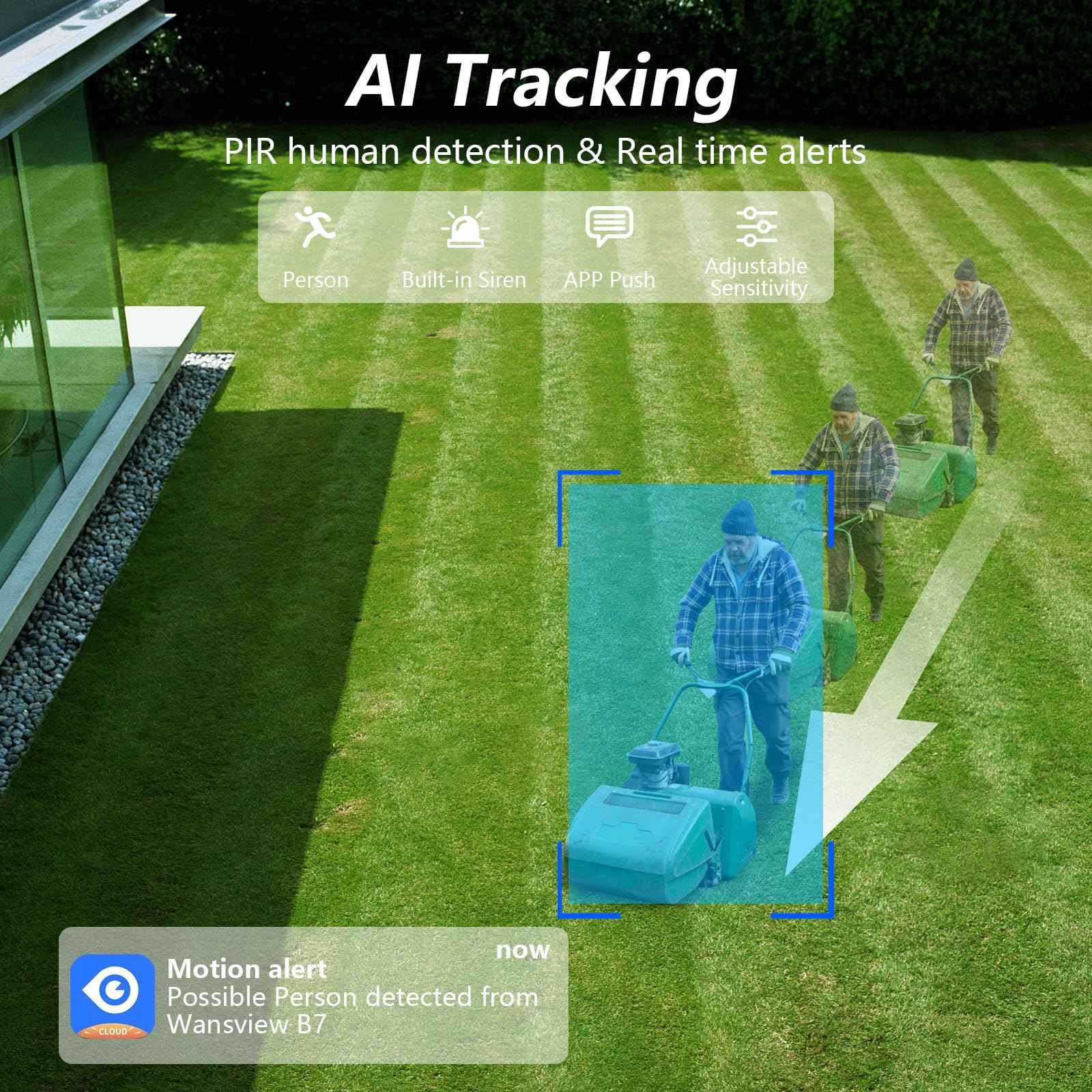 wansview Solar Camera Outdoor Wireless-2K 360°PTZ Cameras for Home Security with Dual Lens, Solar Panel/Battery Powered, PIR Detection, Color Night Vision, 2.4Ghz Wi-Fi Only, Works with Alexa, B7 1P W