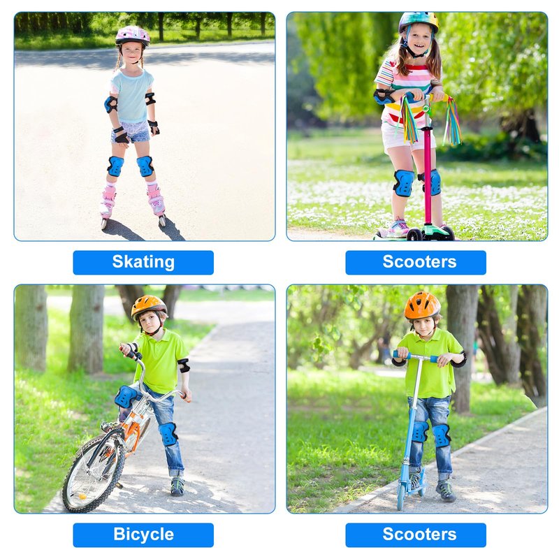 Inkidio Knee Pads for Kids Protective Gear Set with Knee Pads Elbow Pads and Wrist Guards Ideal for Girls Boys Skating Skateboard Scooter Bike (X-Small, Blue)