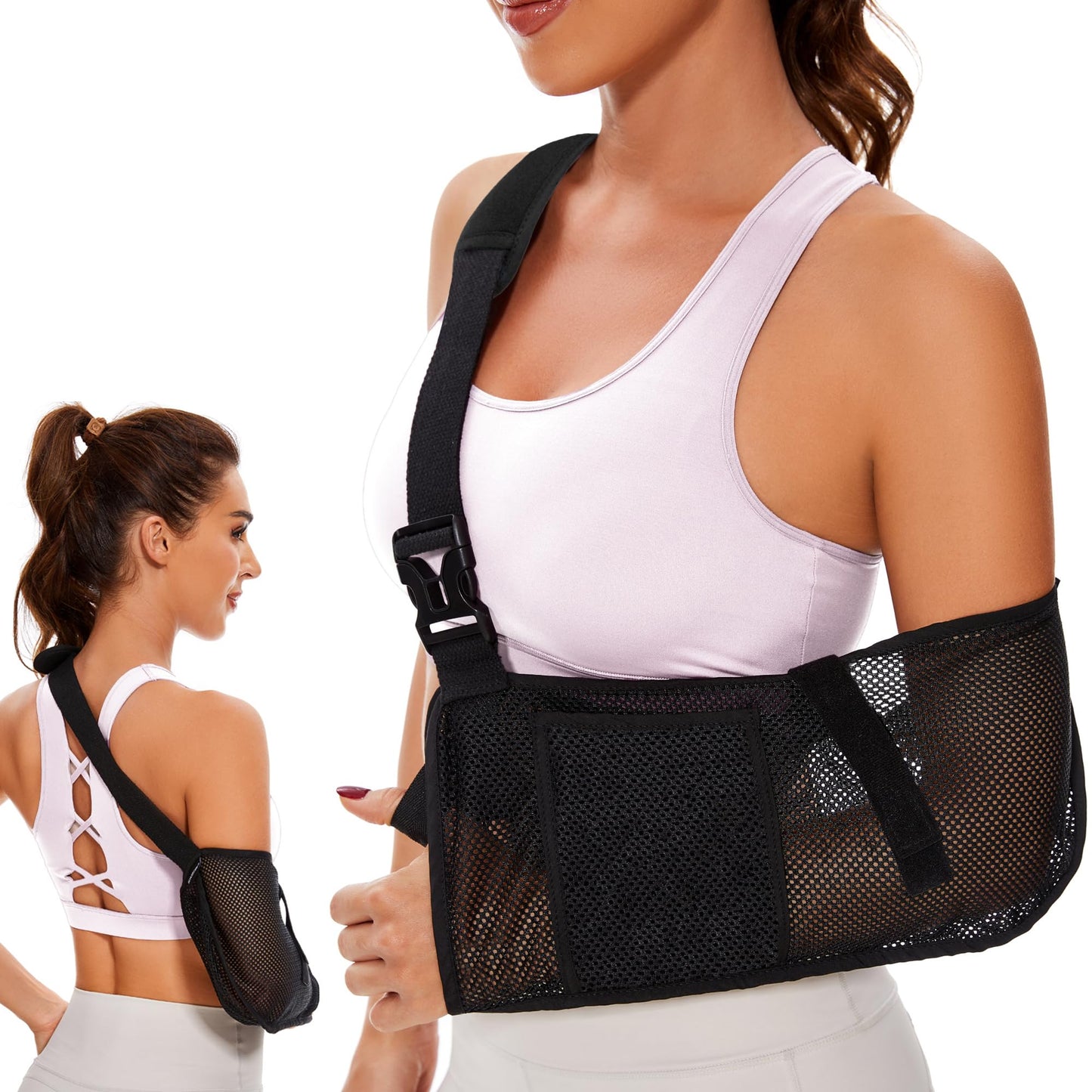 KONSEDIK Mesh Arm Sling - Medical Shoulder Sling for Shower - Adjustable Arm Brace,for Men Women Rotator Cuff Injury,Left Right Arm,Wrist, Elbow,Clavicle Fracture Post-Surgery(Medium)