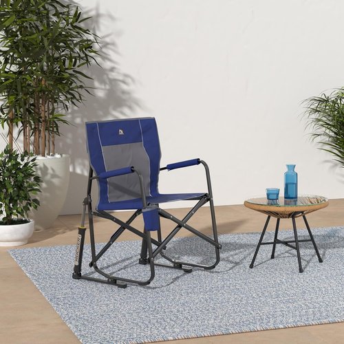 GCI Outdoor Freestyle Rocker Camping Chair - Portable Folding Design with Durable Armrests & Drink Holder - Royal Blue