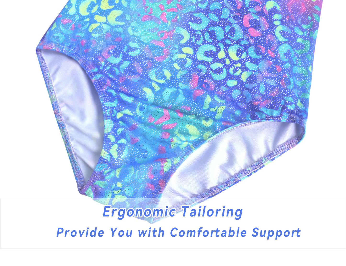 Jinhiteam Gymnastics Leotards for Girls 7-8 Years Old Shiny Blue Leopard Workout Bodysuits with Shorts Kids Athletic Outfits