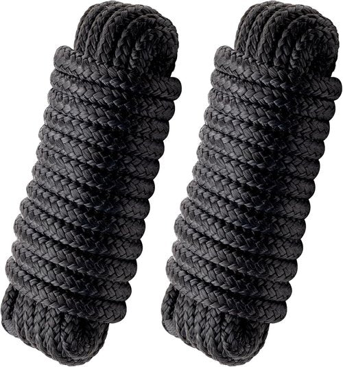Boat Dock Lines Marine Rope - 3/4" x 25ft Double Braided Nylon with Pre-Spliced Loop | 2 Pack for Secure Mooring