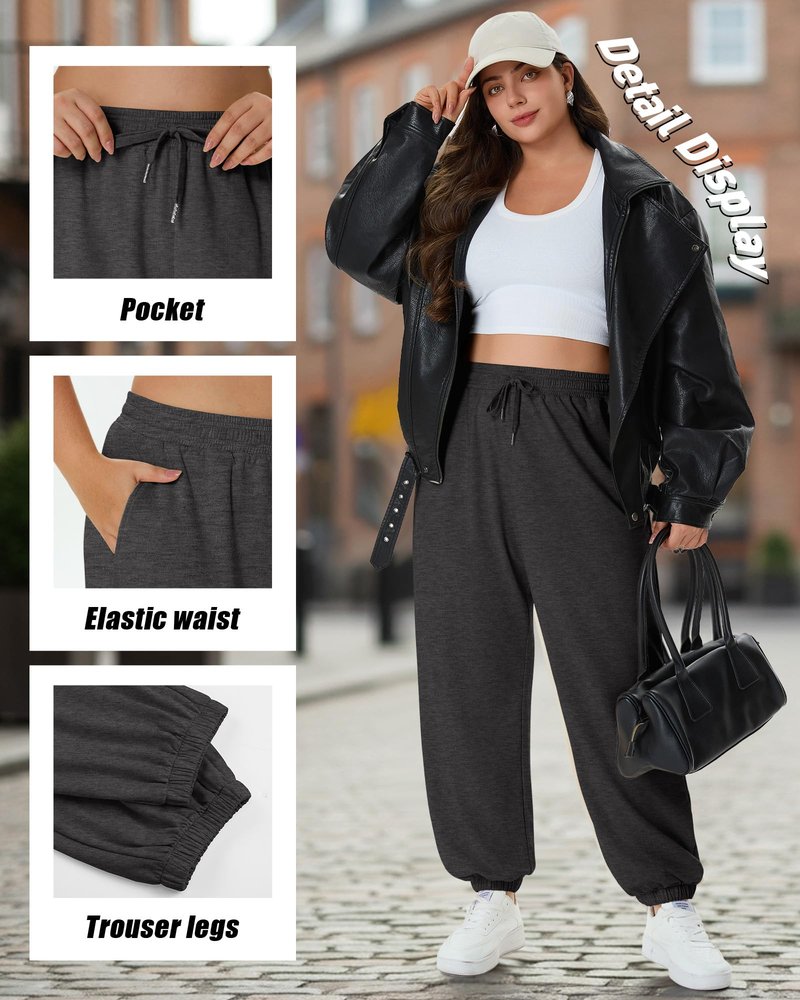 Evervibe 3 Pack Women's Plus Size Joggers, Drawstring Loose Fit Sweatpants Comfy Casual Lounge Pants with Pockets(Black, Dark Gray, Navy Blue,3X-Large)