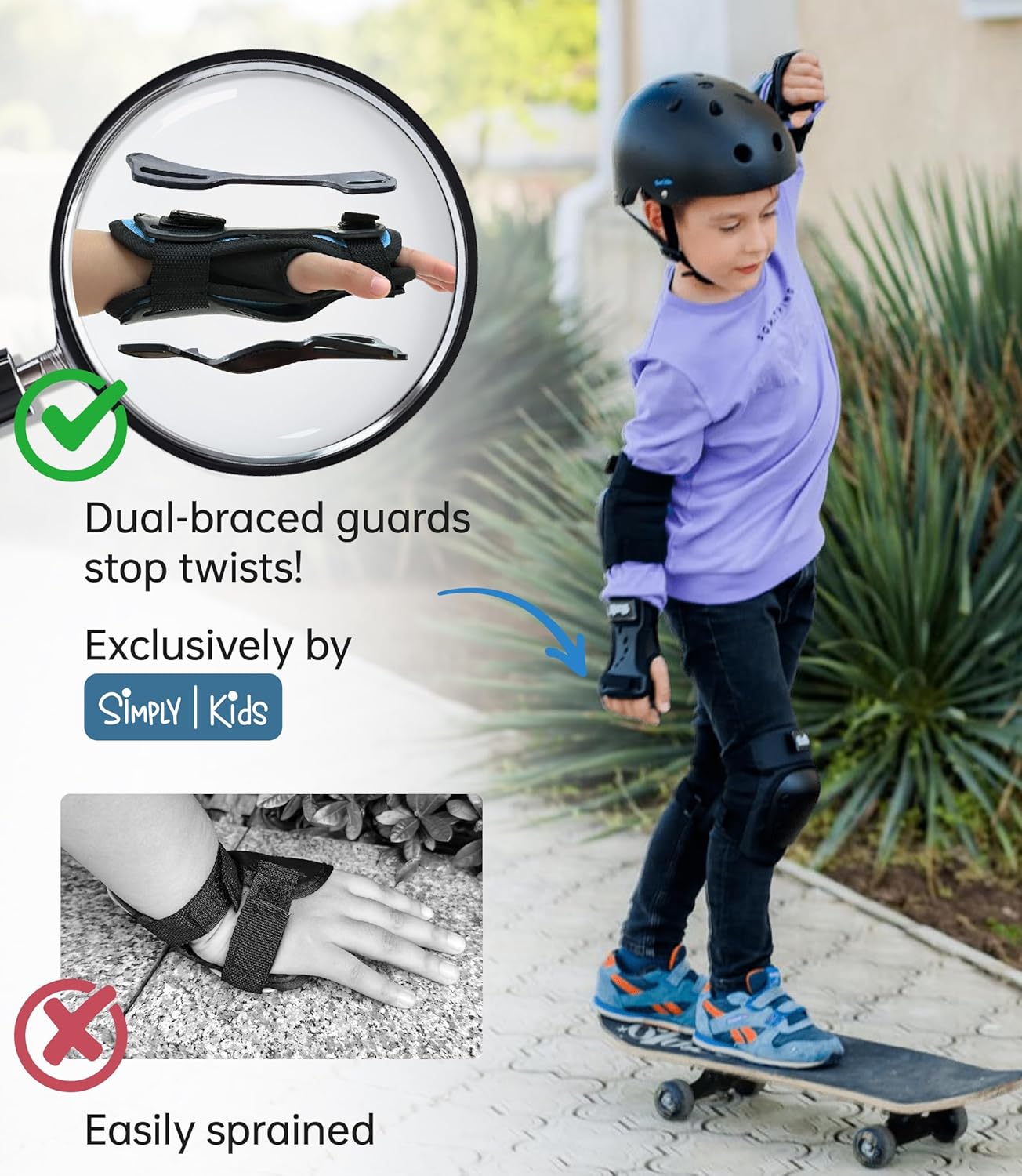 Simply Kids Protective Gear Set - Knee & Elbow Pads with Wrist Guards | CPSIA Certified for Safety