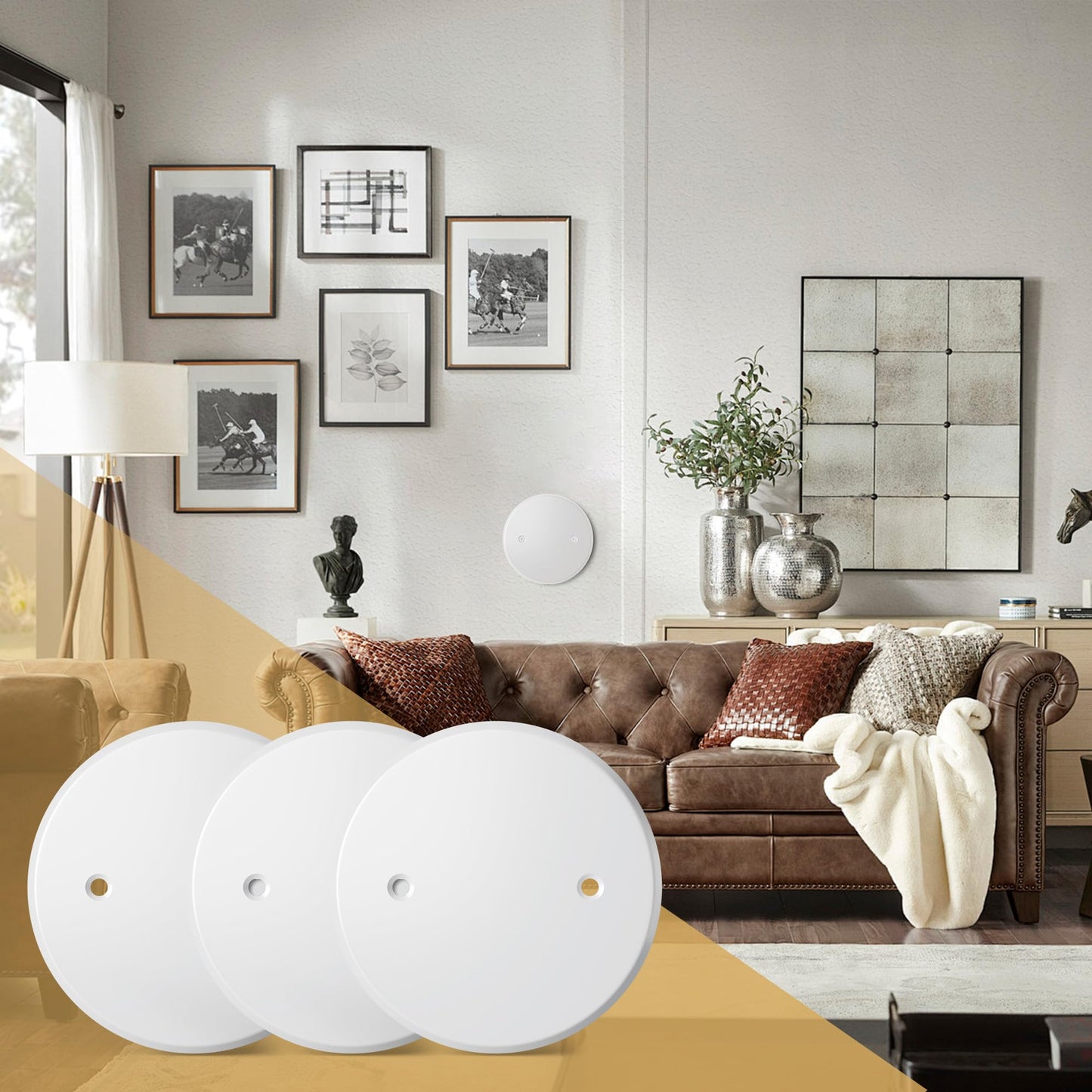 Gadgetzan Ceiling Cover Plate,5 Inch Round Electrical Box Cover Plate for 3-1/2 Inch Electric Box,Metal Round Wall Plate for Smoke Detector,Hole Spacing 2.8 Inch - 3 Pcs(White - 3 Pcs)