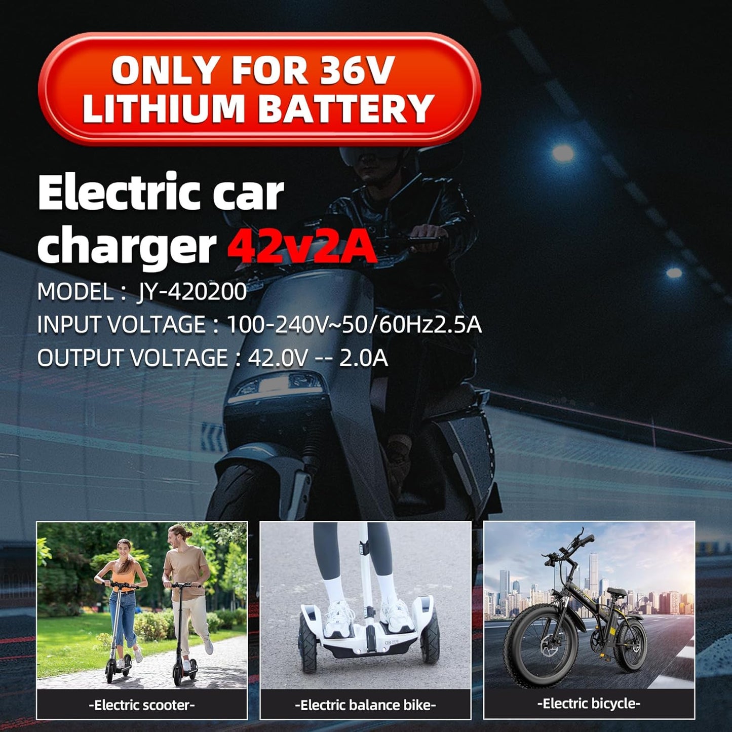 UL Listed 42V 2A Electric Scooter Charger - Compatible 36V Hoverboard Charger with 5 Plugs