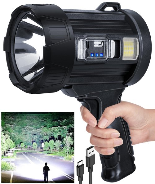 Sigoobal Rechargeable Spotlight,99,000 LM Super Bright Handheld Spot Light LED Flashlight High Lumens,Powered Spotlight Large Searchlight Outdoor with Solar Panels & COB Light for Boat Camping Hunting