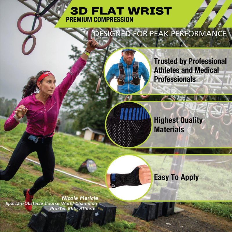 Pro-Tec Athletics 3D Flat Wrist Support, Small/Medium, Wrist Brace, Compression Wraps, Pain Relief, Adjustable, Men & Women, Carpal Tunnel Pain Relief, Easy to Use, Working Out, Size Small/Medium