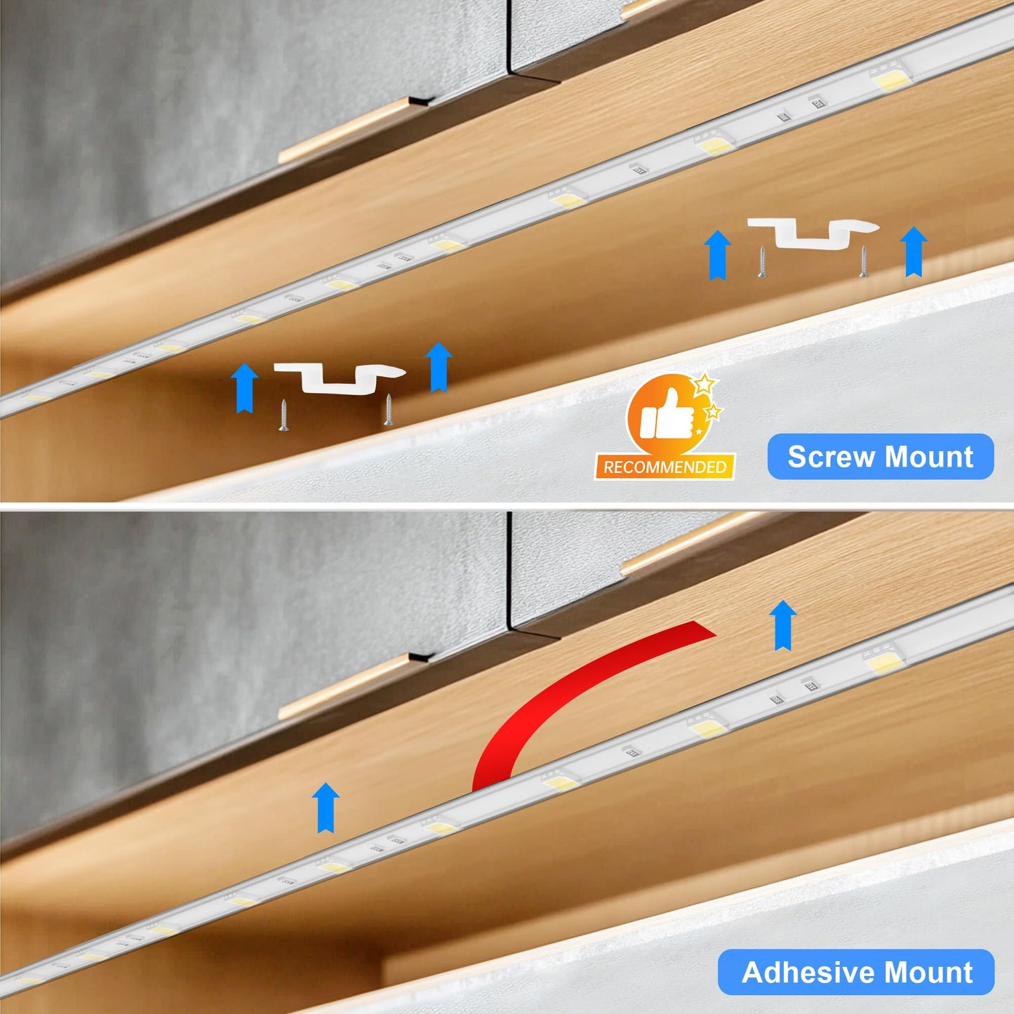 maylit Under Cabinet Strip Lighting Plug in 24in, Ultra Bright Small LED Light Bar, 6000K Cool White, 110V-120V Wired Lights for Kitchen Cabinet, Counter, Workbench, Desk, Closet, Shelf, Indoor