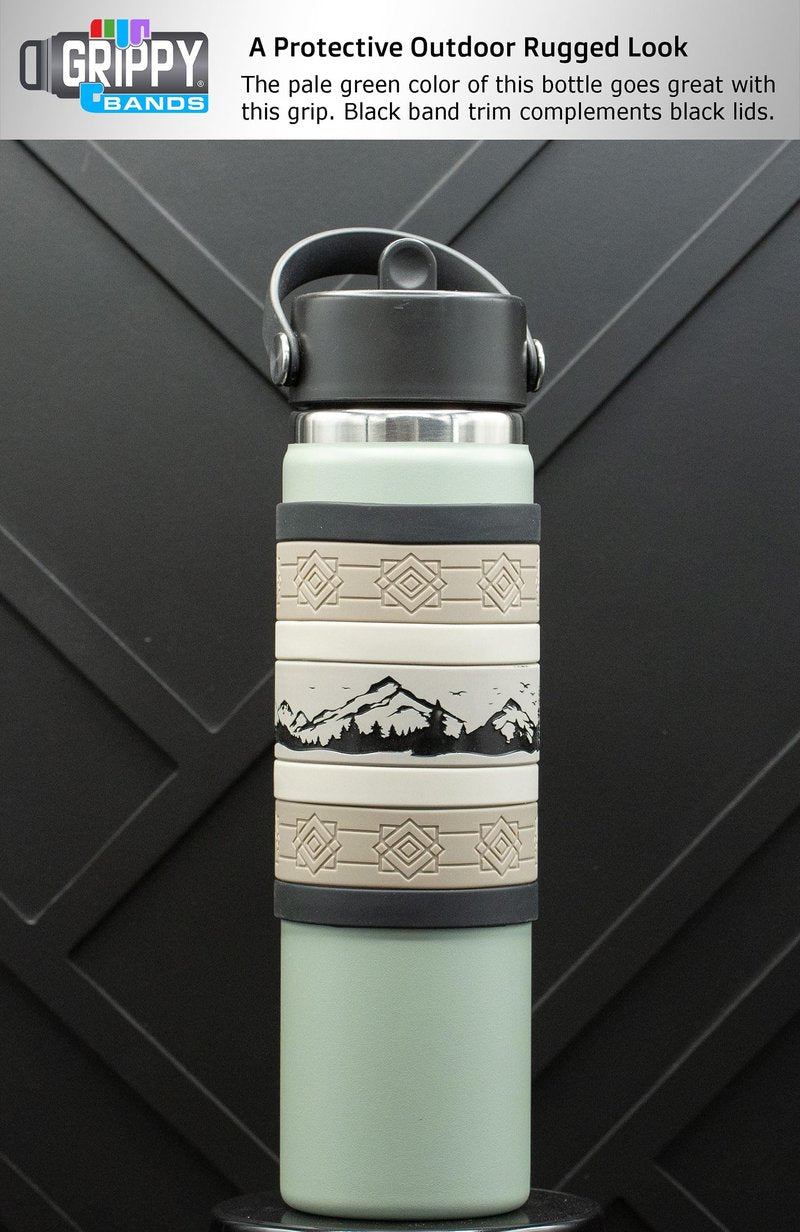 Mountain Scene Water Bottle Grip Kit - SIERRA WRAP: Regular - 7 Rugged Silicone Bands for Superior Grip, Style, & Protection.