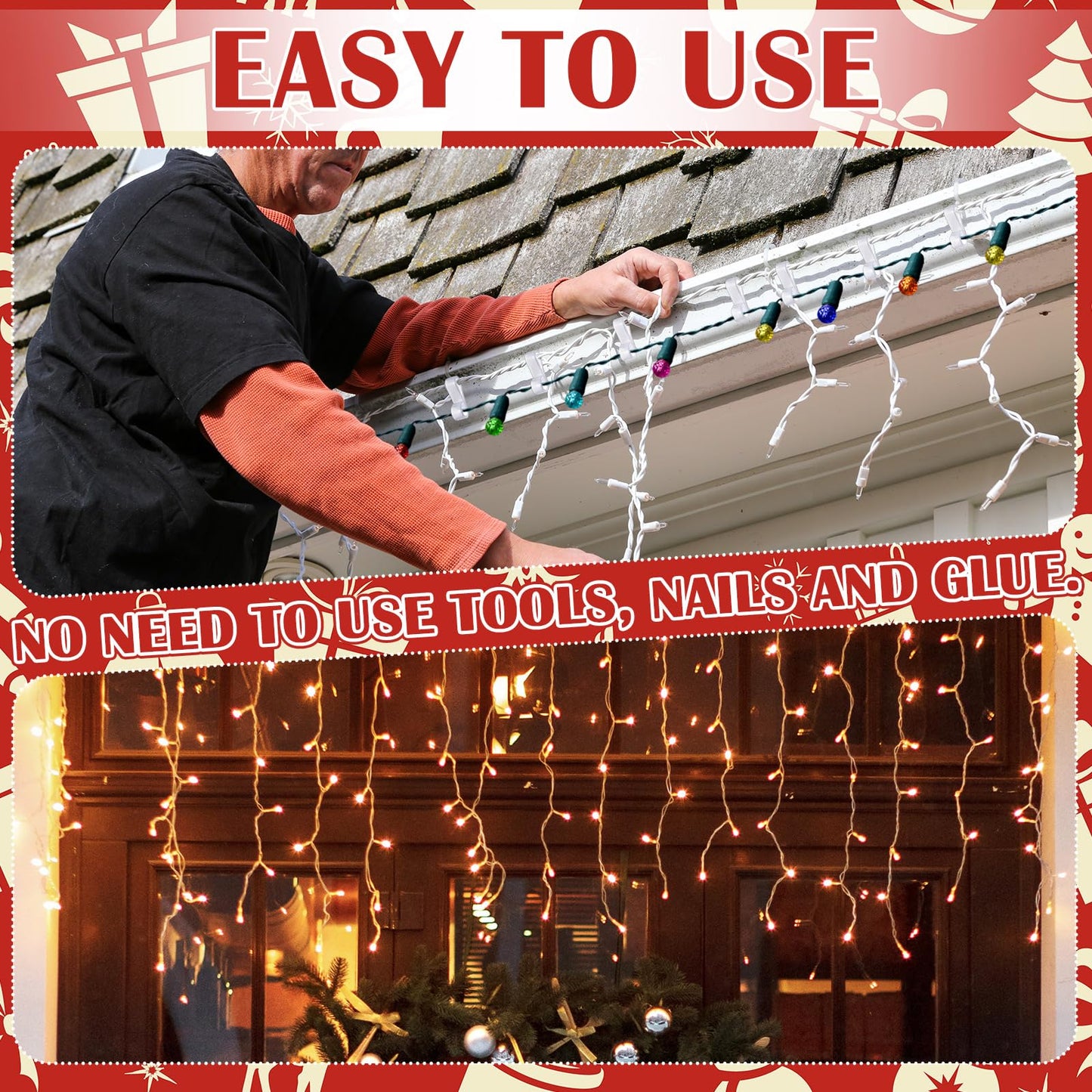 Namalu 100 Pcs Christmas Light Clips Gutter Clips for Hanging Outdoor Lights Plastic Weatherproof Gutter Hooks Hanging String Lamp Holder Mount to Shingles for Halloween Xmas Tree Decor (White)