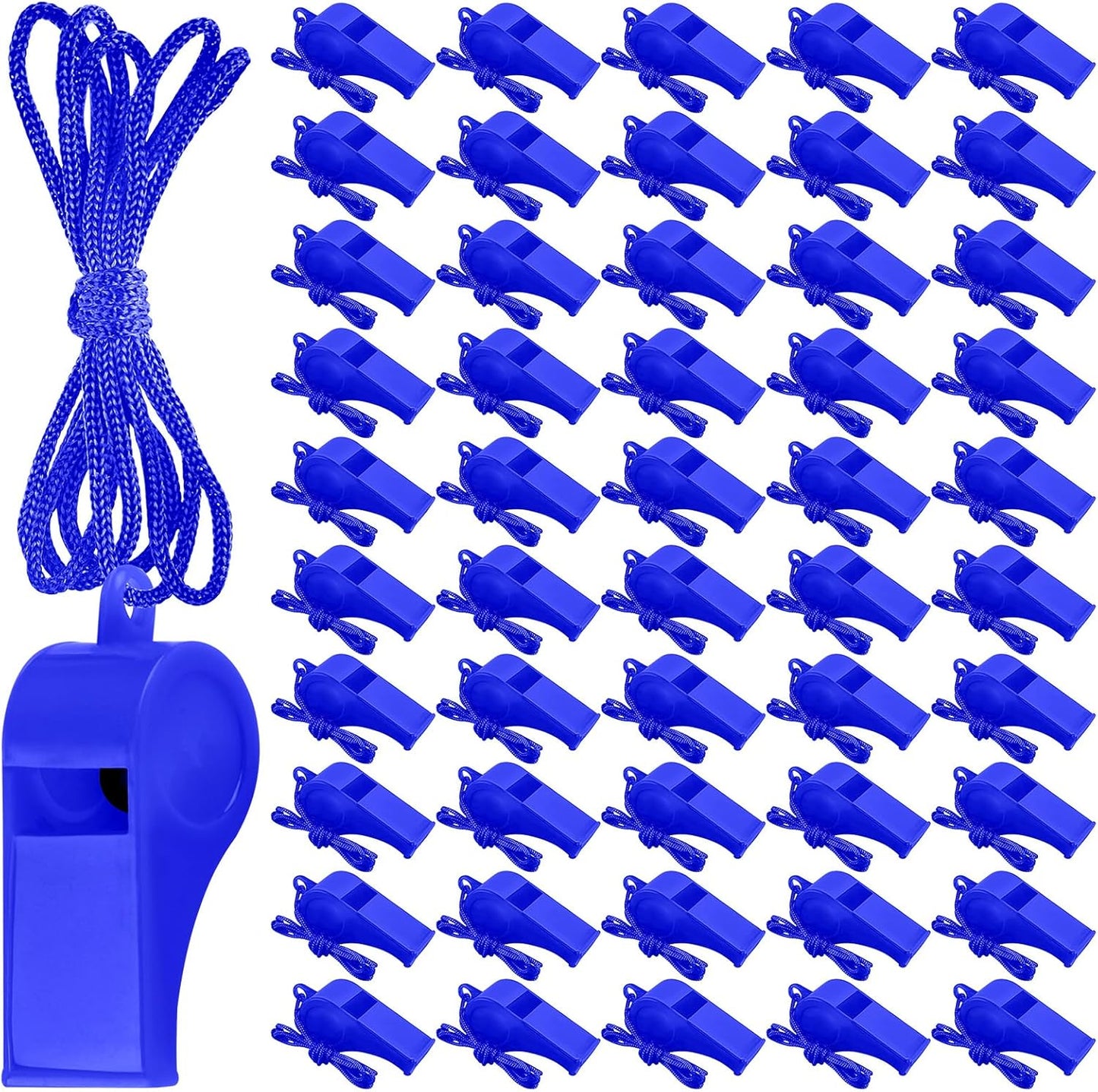 Zuazaor Plastic Whistles - 50 Pack with Lanyard | Loud Crisp Sound for Sports & Outdoor Events
