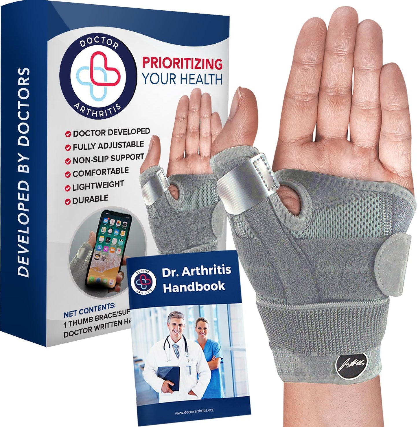 Dr. Arthritis Thumb Brace, Medical Thumb Splint Right & Left Hand, Wrist, Thumb Support, Thumb Spica Splint, Thumb Support for Arthritis (Grey - Single, Thumb Brace)