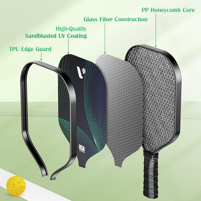 Pickleball Paddles Set of 2, USAPA Approved Fiberglass Pickle Ball Paddles with 4 Pickle Balls, Durable &Lightweight Racket for Beginners, Pros, Men, Women, Adults, Kids