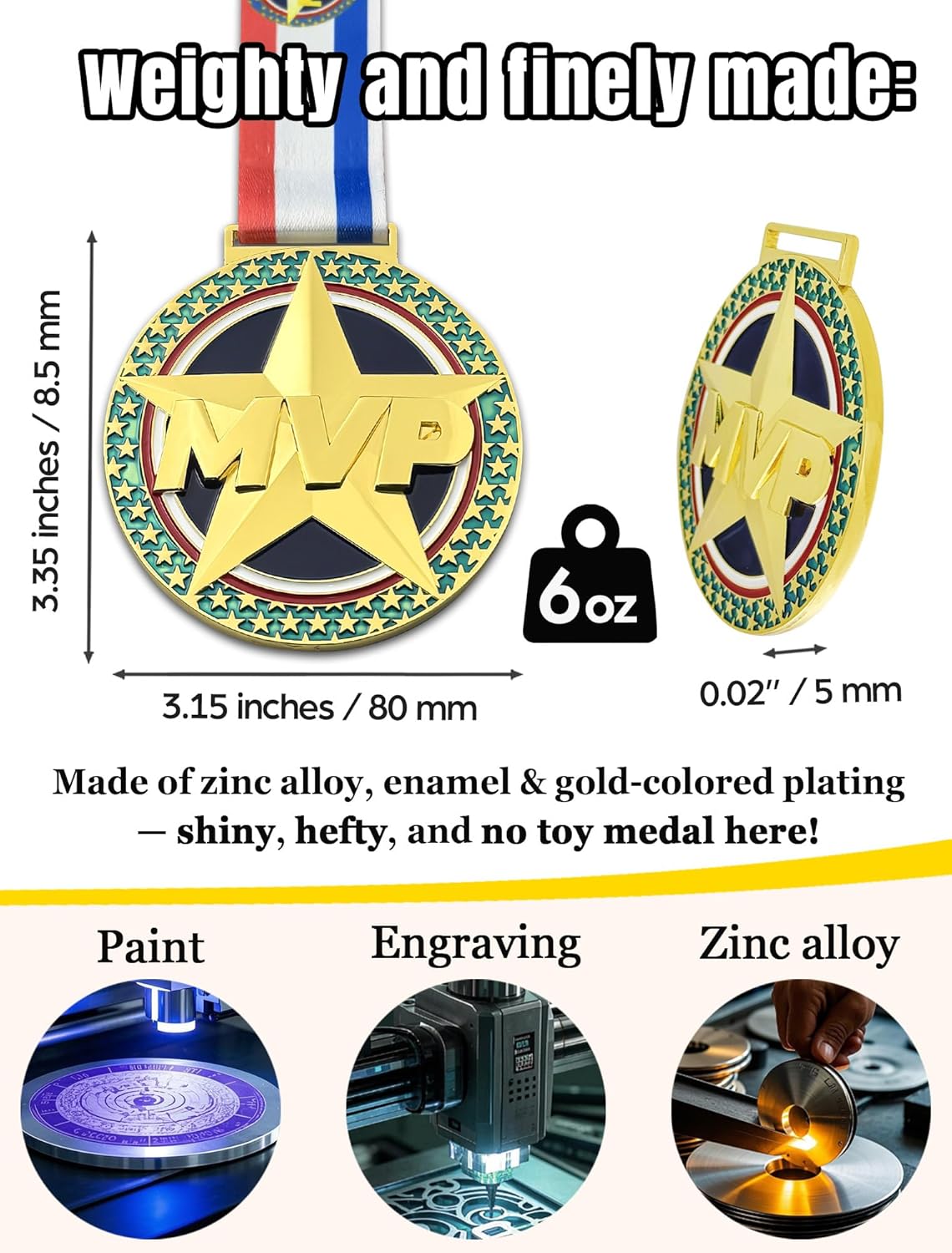 MVP Champion Awards Medals - Heavy Duty Sports Medals for Basketball, Football, Soccer | Team MVP Gift