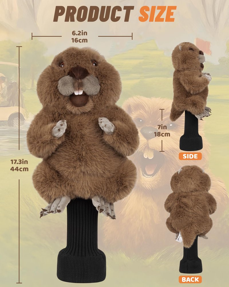 Big Teeth Groundhog Plush Driver Headcover Animal, Funny Gopher Driver Head Cover for 460cc Club, Woodland Golf Head Covers for Woods and Driver