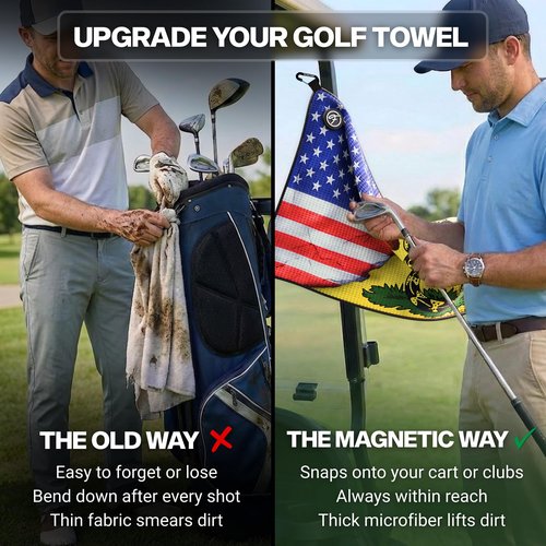 Fore Supply Golf Towel with Magnet - Premium Absorbent Microfiber Towel with Clip - 24"x16" - for Cart, Club or Bag - Golf Rag, Accessories & Golfing Gear - Waffle Weave Pattern (Tread USA)