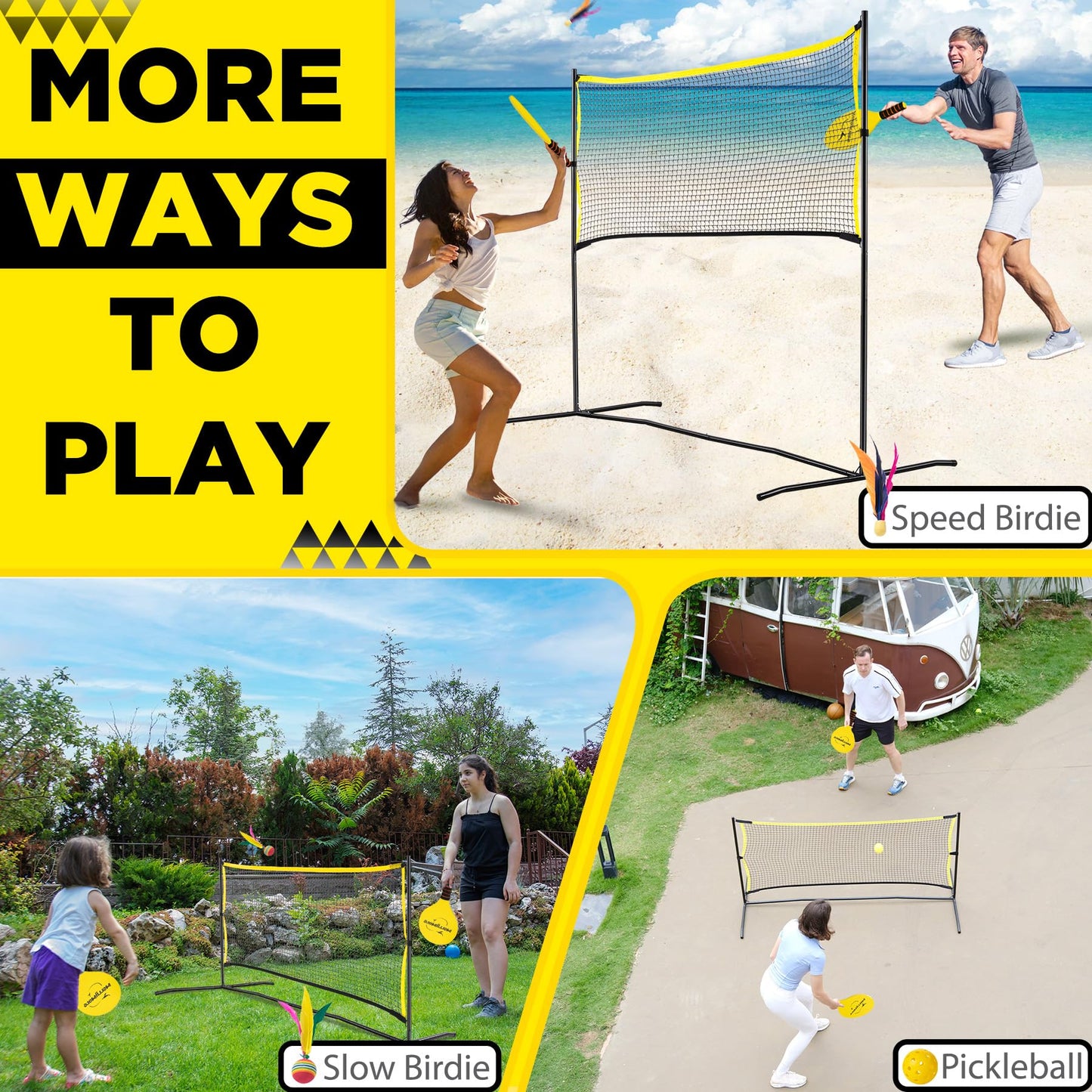 MerryMove 6ft Portable Pickleball & Paddle Ball Set: Easy Setup Paddle Game with Net, Similar to Badminton, Pingpong, and Jianzi, All-in-1 Set for Lawn, Backyard, Camping, Beach Indoor & Outdoor