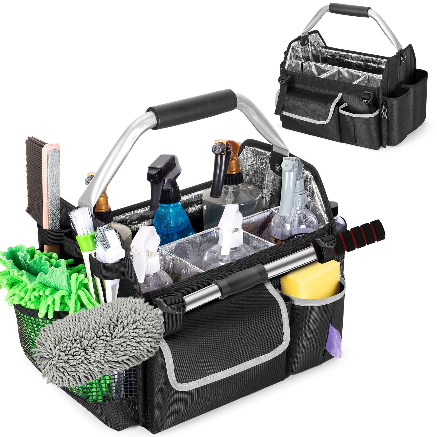 HODRANT Wearable Detailing Caddy, Quick Load Collapsible Car Care Bag with Handle & Shoulder Strap, Detail Carry Organizer with Multi Pockets for Auto Cleaning Supplies & Vehicle Wash Tools, Bag Only