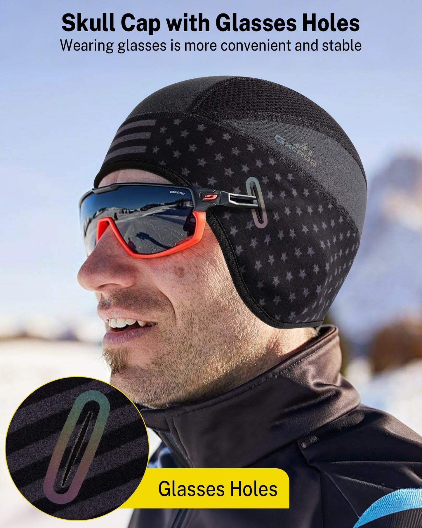 GXCROR Winter Helmet Liner Skull Cap, Fleece Lined Warm Cycling Cap with Glasses Holes, Thermal Hat Beanie for Men Women