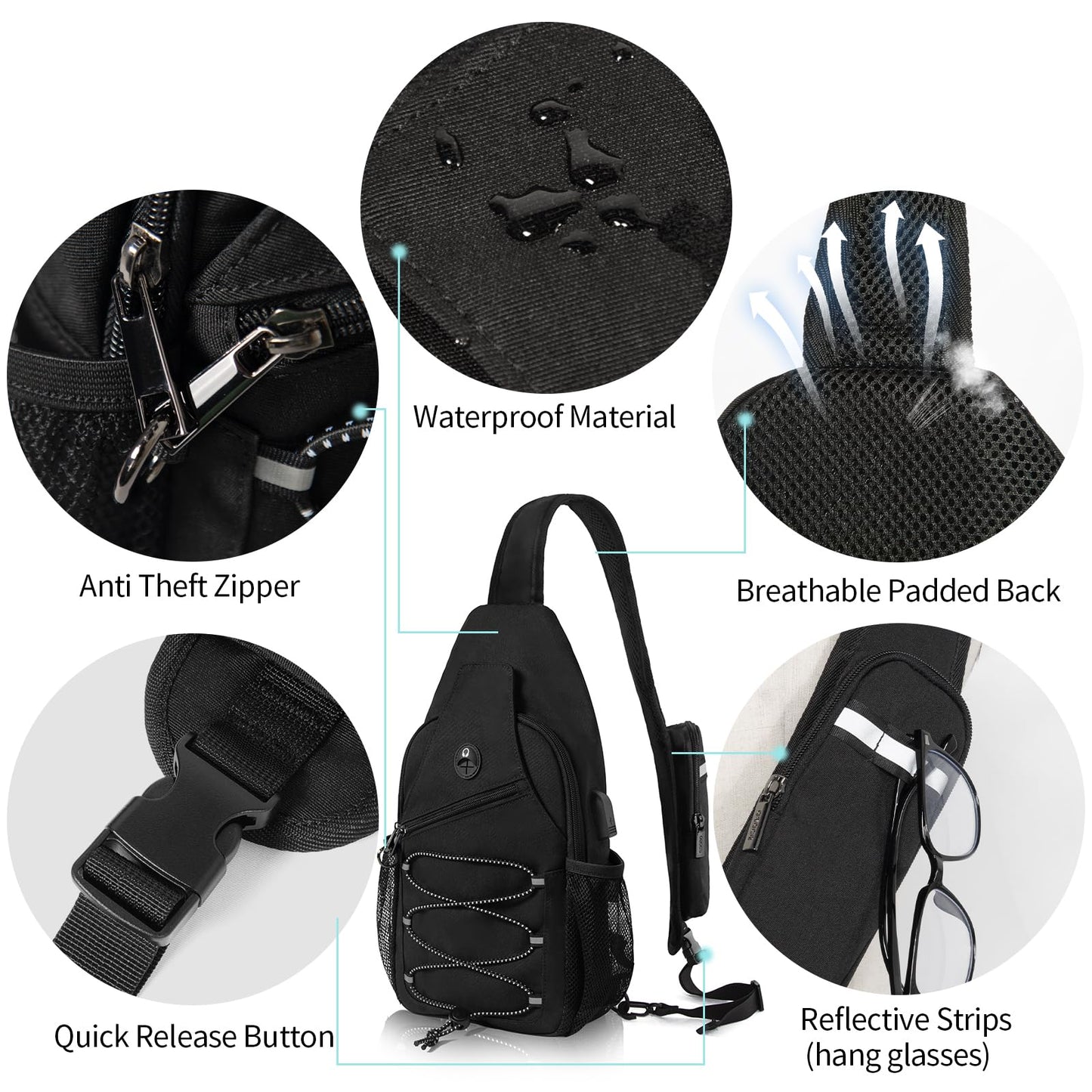 OSOCE Anti Theft Sling Bag RFID Blocking Crossbody Chest Bag for Men Women Water Resistant Travel Fits 9.7" iPad
