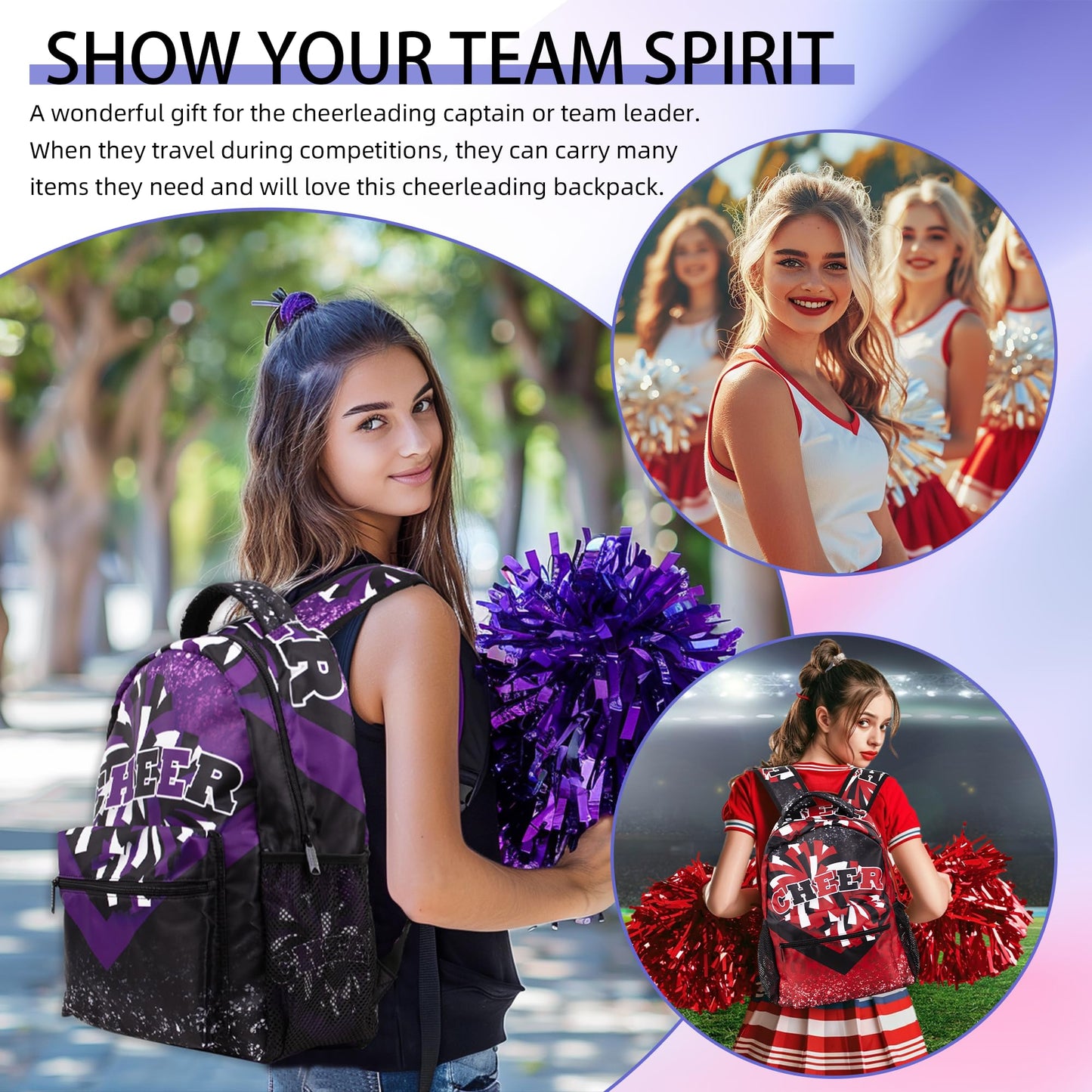 HJKLONE Cheer Backpack for Cheerleaders, Cheerleader Backpack for Women, Cheerleading Gifts for Teams (Blue&Red)