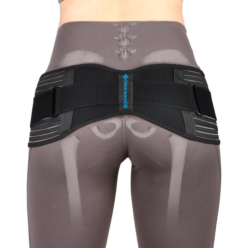 NIdreamCE Sacroiliac SI Joint Hip Belt for Sciatica, Lower Back, Leg & Pelvic Pain Relief - Adjustable Sacroiliac Belt Support Brace for Women and Men (Black)