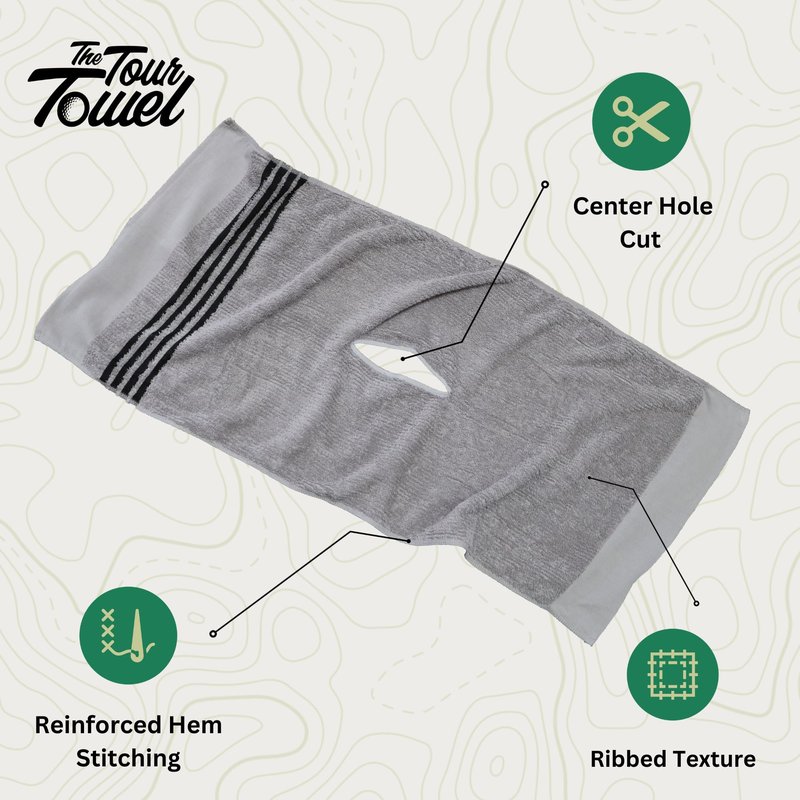 Golf Guys The Tour Towel | Large Caddy Terry Cloth, Absorbent 19 in x 44 in, Center Cut, Perfect Hang Cart Accessory and Bag, Black with White Stripes