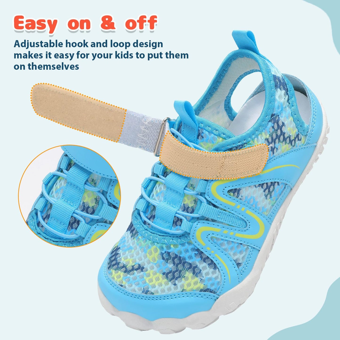 LeIsfIt Boys Girls Sandals Kids Wide Sandals Breathable Toddler Barefoot Summer Shoes Non-slip Water Shoes for Beach Swim Hiking, Blue, 12 Little Kid