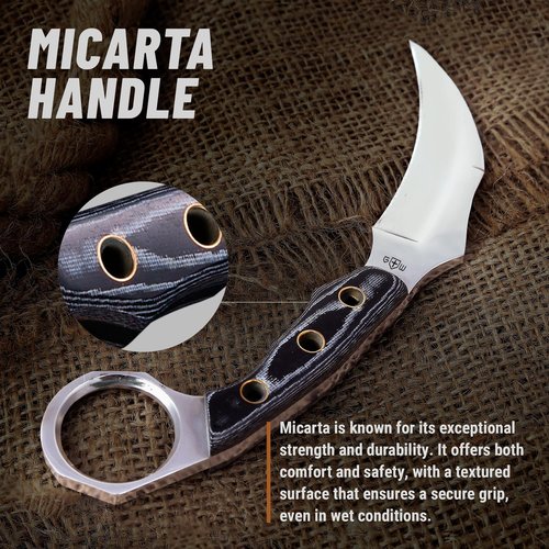 Grand Way Tactical Knife - Small Fixed Blade with Micarta Handle & Sheath | Ideal for Camping & Survival