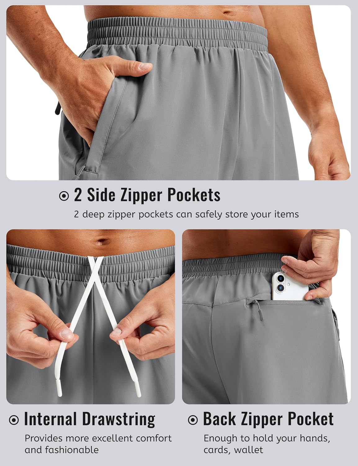 TACVASEN Men's Athletic Workout Shorts - Quick-Dry 7" Gym Shorts with Zipper Pockets for Summer Hiking