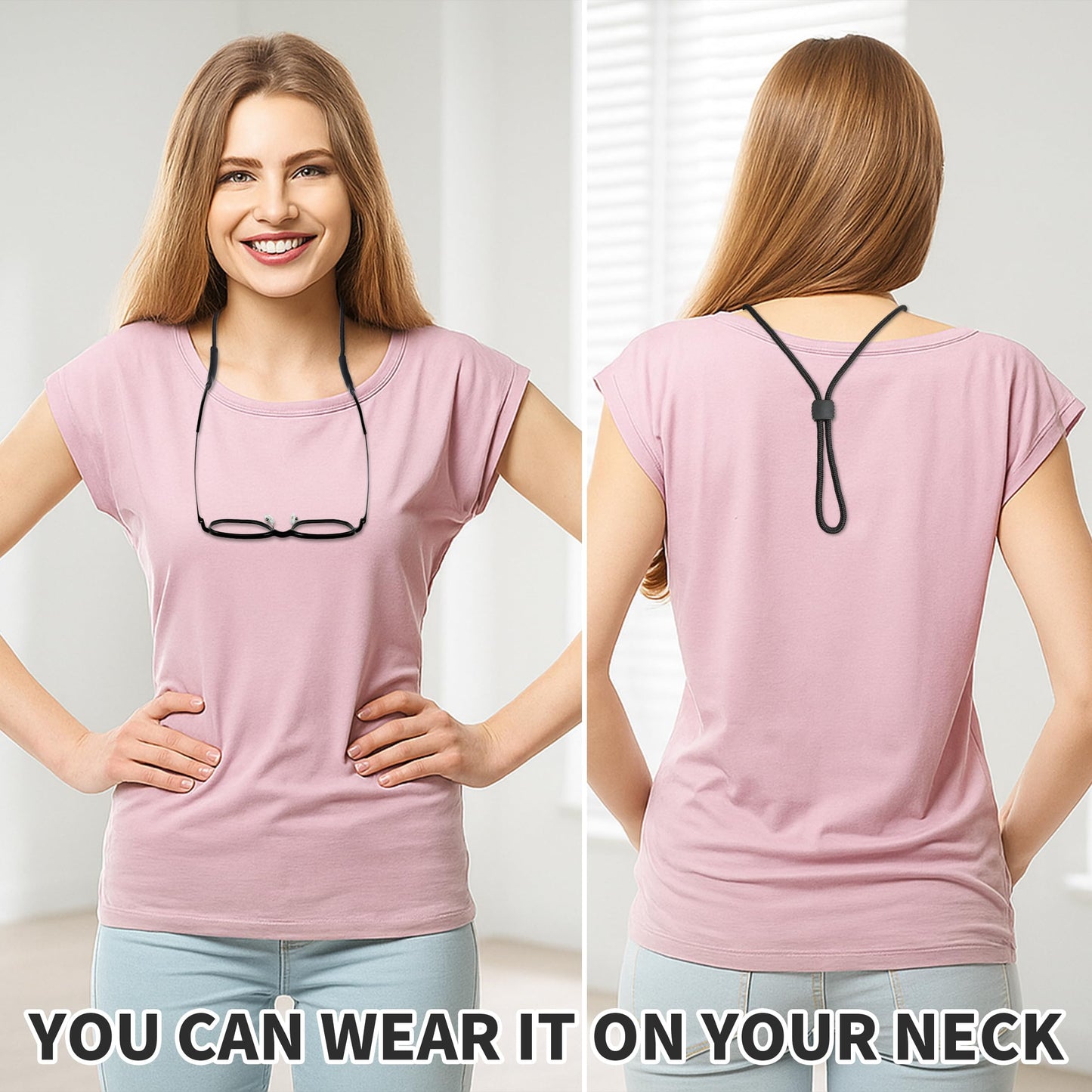 Eyeglasses Strap, 4 Pcs Soft Silicone & Nylon Sunglasses Strap with Adjustable Sliding Bead, Lightweight & Durable Glasses Chain for Sports, Fits Most Frames, Ensures Safety & Comfort