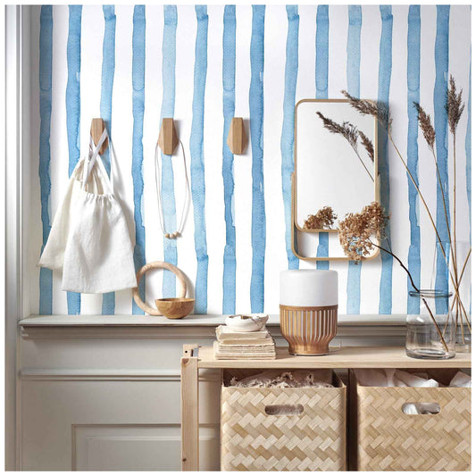 Mfnyzsem Blue Striped Peel and Stick Wallpaper Removable Self-Adhesive Vinyl Waterproof Coastal Contact Paper Roll Vintage Boho Decor for Countertops Living Room Bedroom Cabinets 17.7”x196.8”