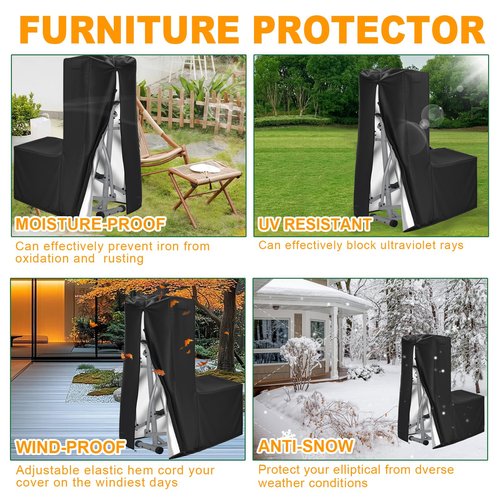 Elliptical Cover, 600D Oxford Fabric Covers with Zipper- fit for Elliptical Exercise Machine/Elliptical Trainer Indoor/Outdoor/Home/Gym, Waterproof Dustproof UV Resistant, Black,70.8 * 29 * 65inch